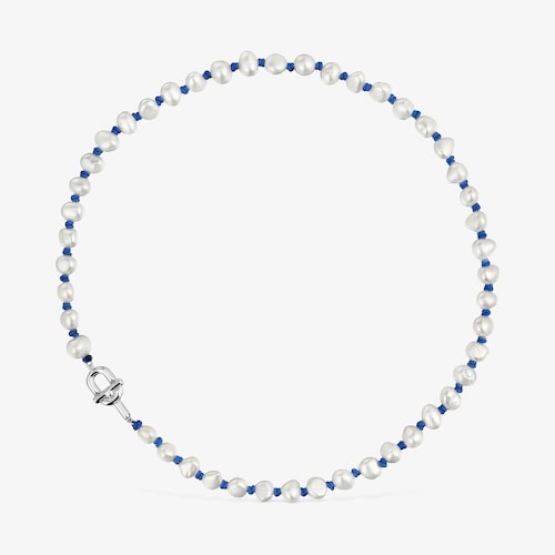 Colar em nylon azul com prata e p&eacute;rolas cultivadas de 45&nbsp;cm TOUS MANIFESTO