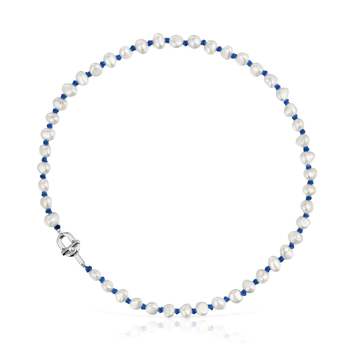 Tous - Collar De Nylon Azul Con Plata Y Perlas Cultivadas 45 Cm Tous Manifesto - Plateado