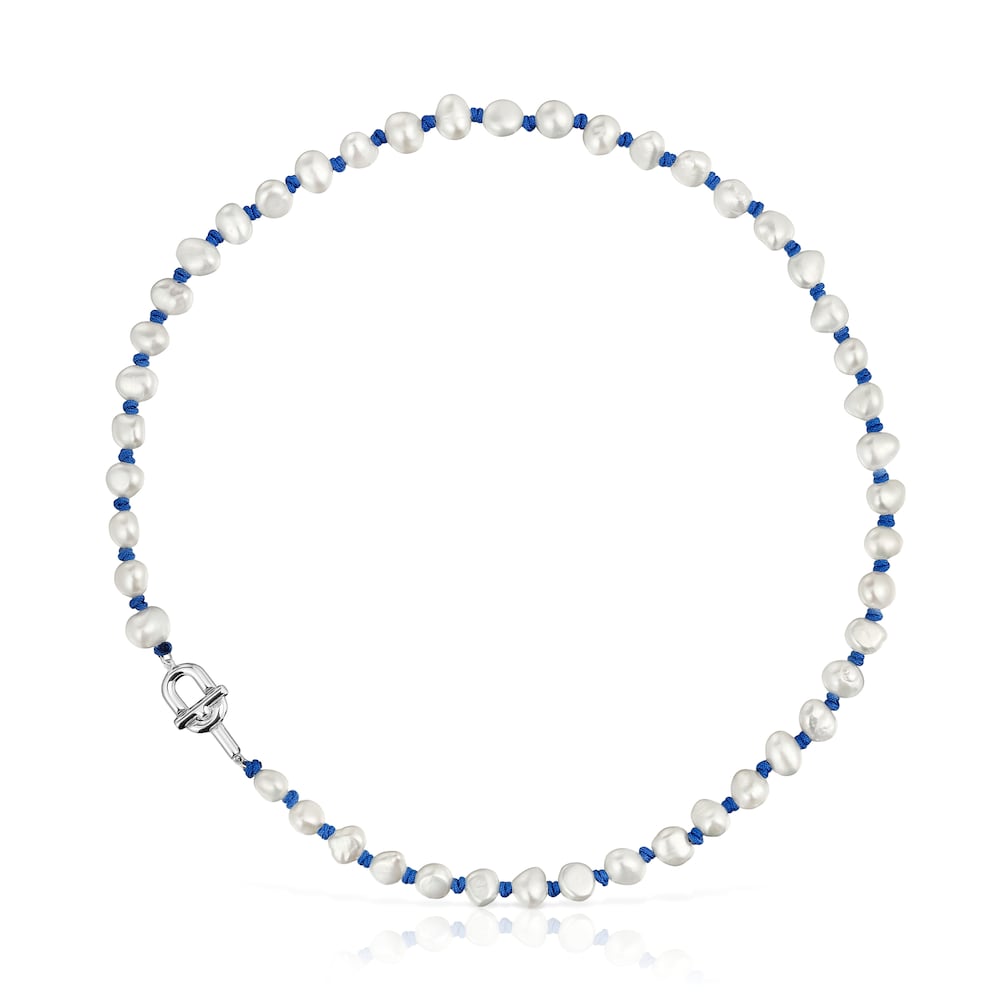 45 cm blue nylon and silver Necklace with cultured pearls TOUS MANIFESTO