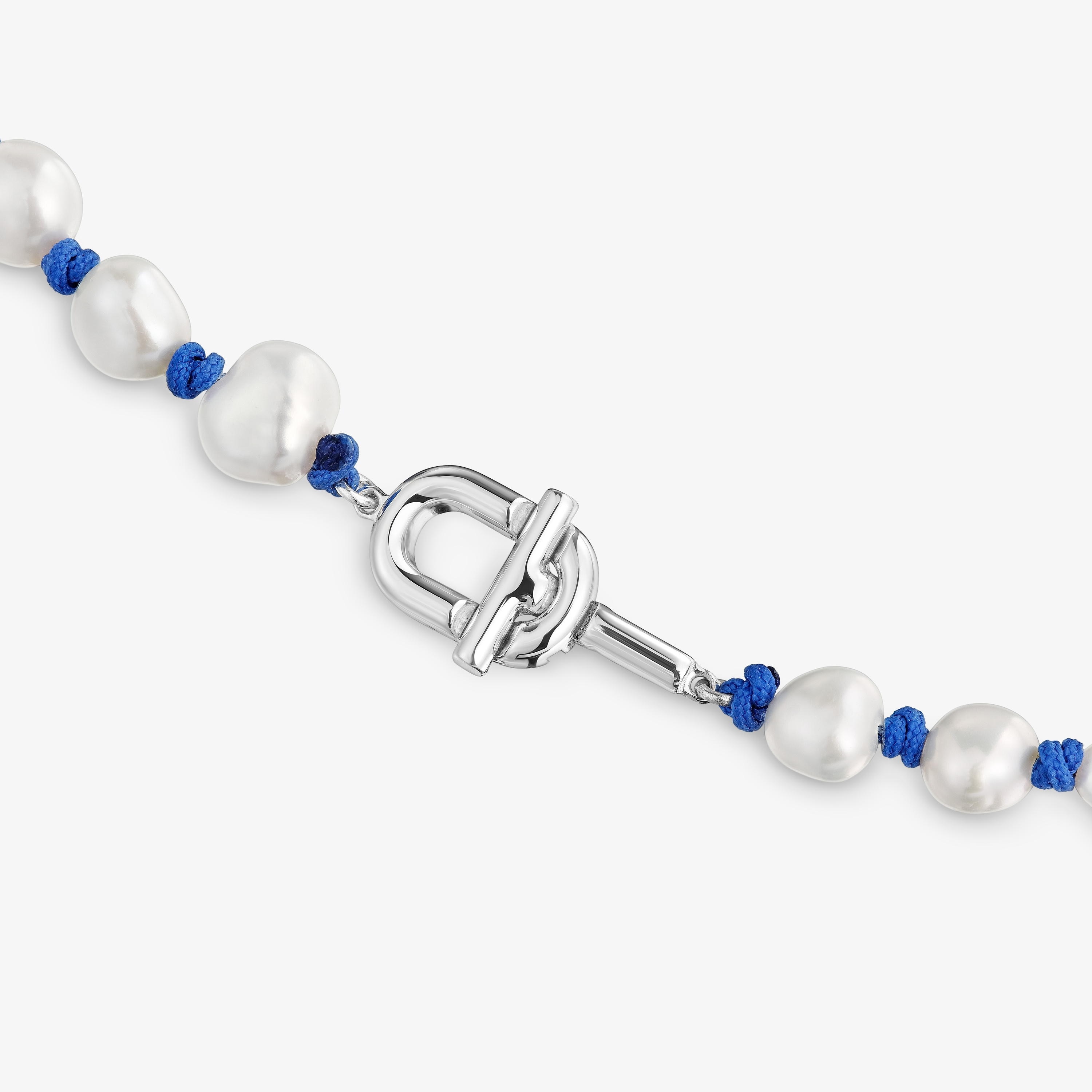 45 cm blue nylon and silver Necklace with cultured pearls TOUS MANIFESTO