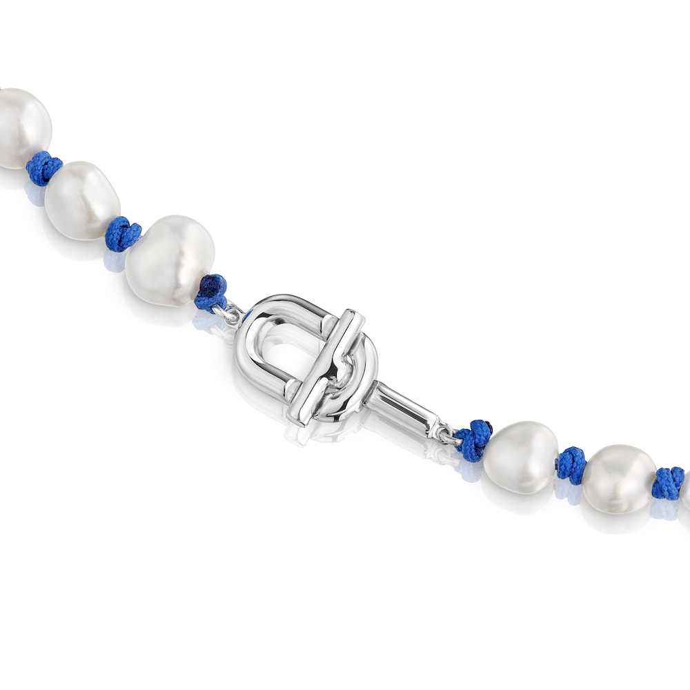 Collar de nylon azul con plata y perlas cultivadas 45 cm TOUS MANIFESTO Collar de nylon azul con plata y perlas cultivadas 45 cm TOUS MANIFESTO