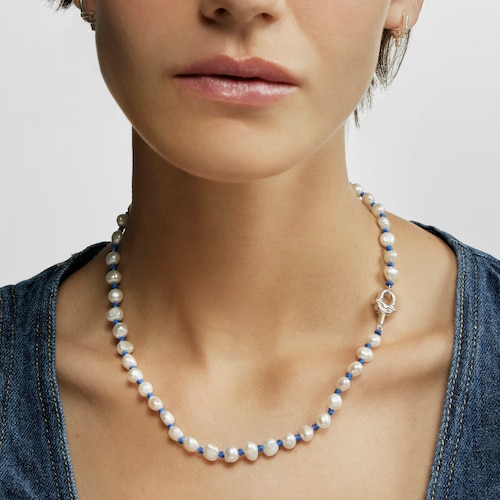 45 cm blue nylon and silver Necklace with cultured pearls TOUS MANIFESTO