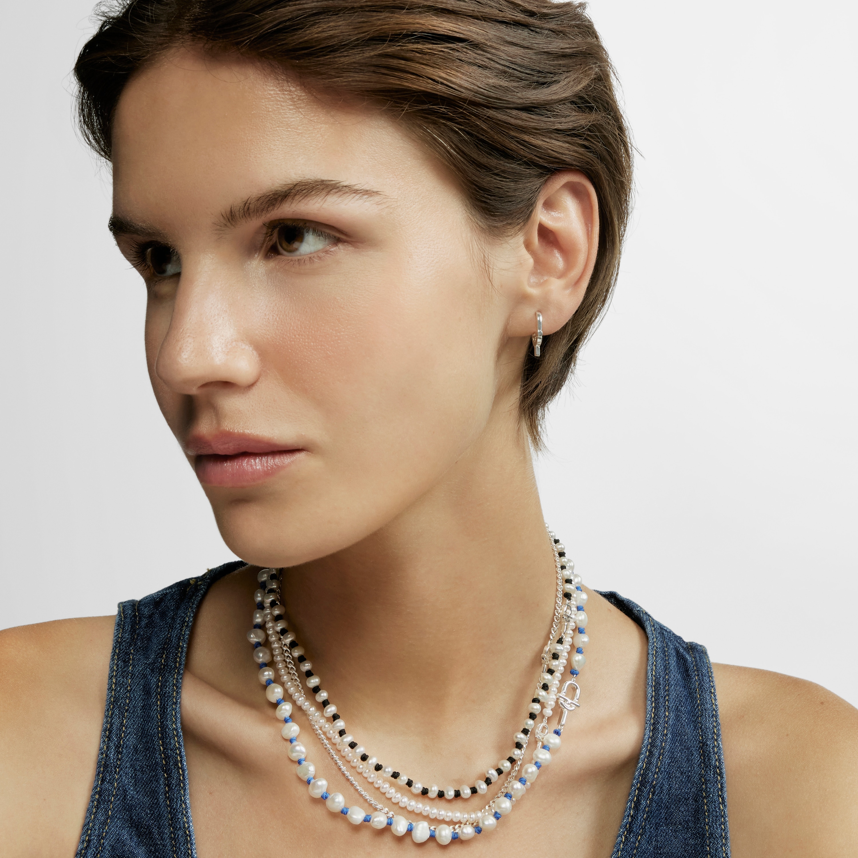 45 cm blue nylon and silver Necklace with cultured pearls TOUS MANIFESTO