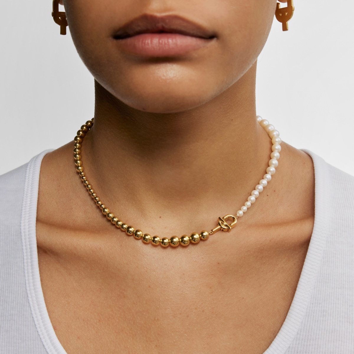 Necklace with 18kt gold plating over silver and cultured pearls TOUS MANIFESTO