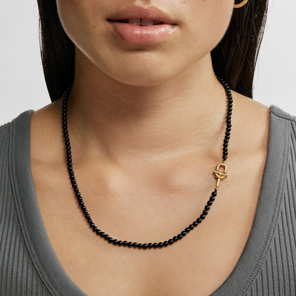 50&nbsp;cm lange Halskette TOUS MANIFESTO aus 18&nbsp;kt vergoldetem Silber mit Onyx