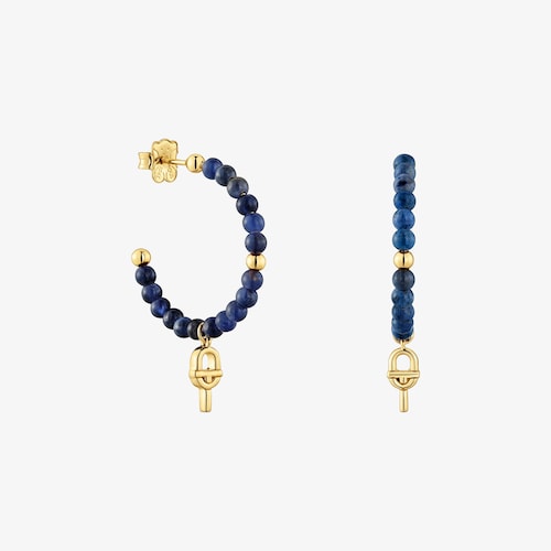 Aretes de aro con ba&ntilde;o de oro 18 kt sobre plata y sodalita TOUS MANIFESTO