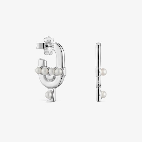 Brincos em prata e p&eacute;rolas cultivadas TOUS MANIFESTO