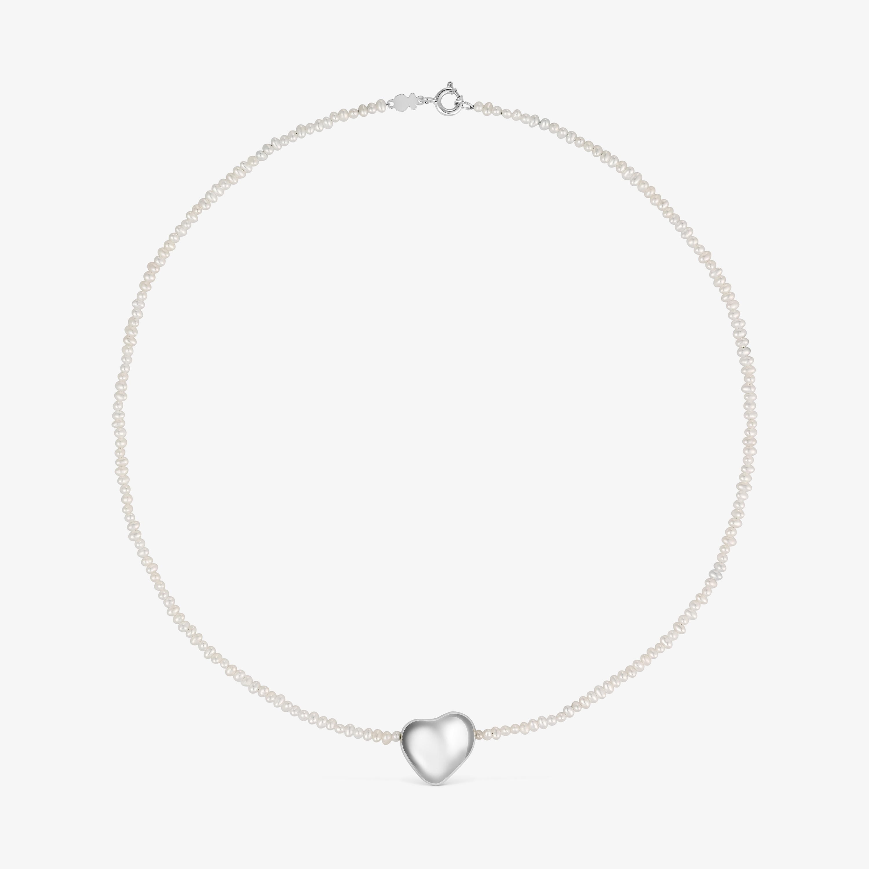 Silver Necklace with cultured pearls and heart motif Tabit