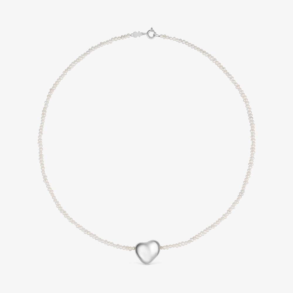 Collar de perlas cultivadas y motivo coraz&oacute;n de plata Tabit