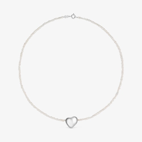 Colar de p&eacute;rolas cultivadas e motivo cora&ccedil;&atilde;o em prata Tabit