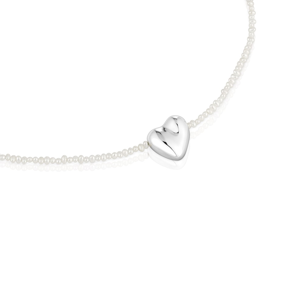 Collar de perlas cultivadas y motivo corazón de plata Tabit image number 1