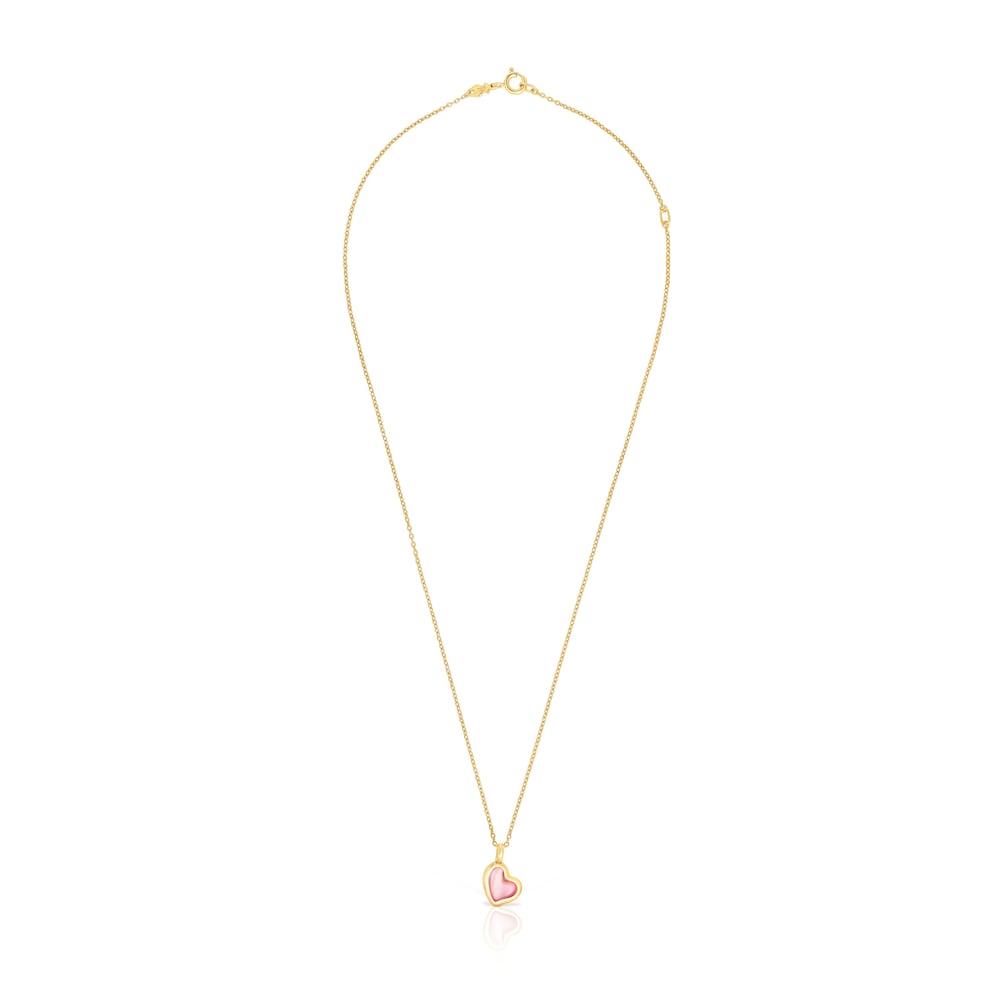 Collar con baño de oro 18 kt sobre plata corazón rosa Gregal image number 1