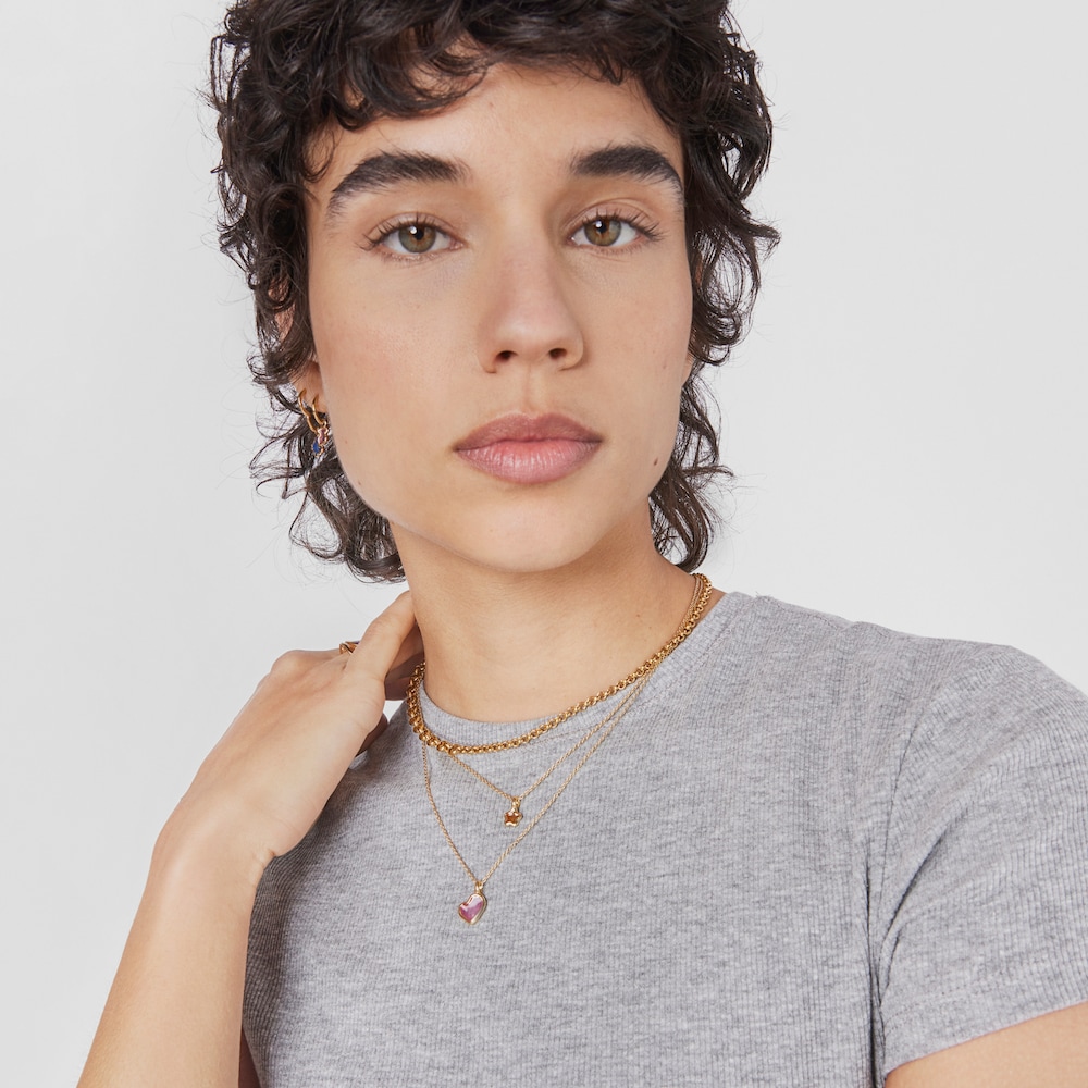 Collar con ba&ntilde;o de oro 18 kt sobre plata coraz&oacute;n rosa Gregal