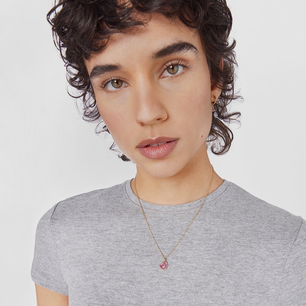 Collar con ba&ntilde;o de oro 18 kt sobre plata coraz&oacute;n rosa Gregal