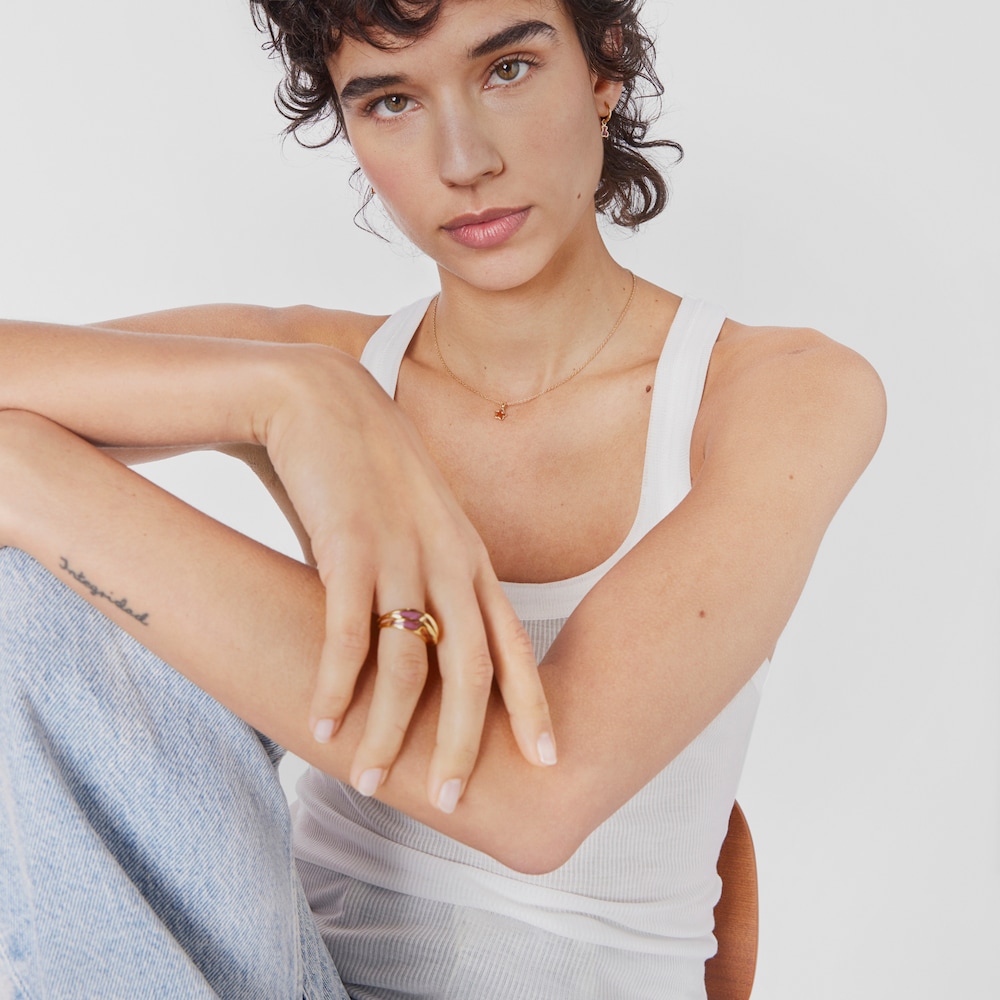 Collar con ba&ntilde;o de oro 18 kt sobre plata flor naranja Gregal