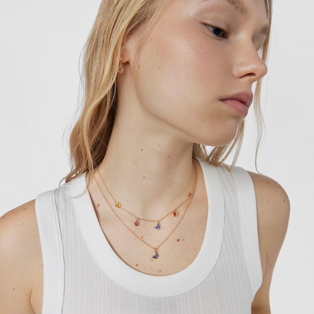 Collar con ba&ntilde;o de oro 18 kt sobre plata mariposa azul Gregal