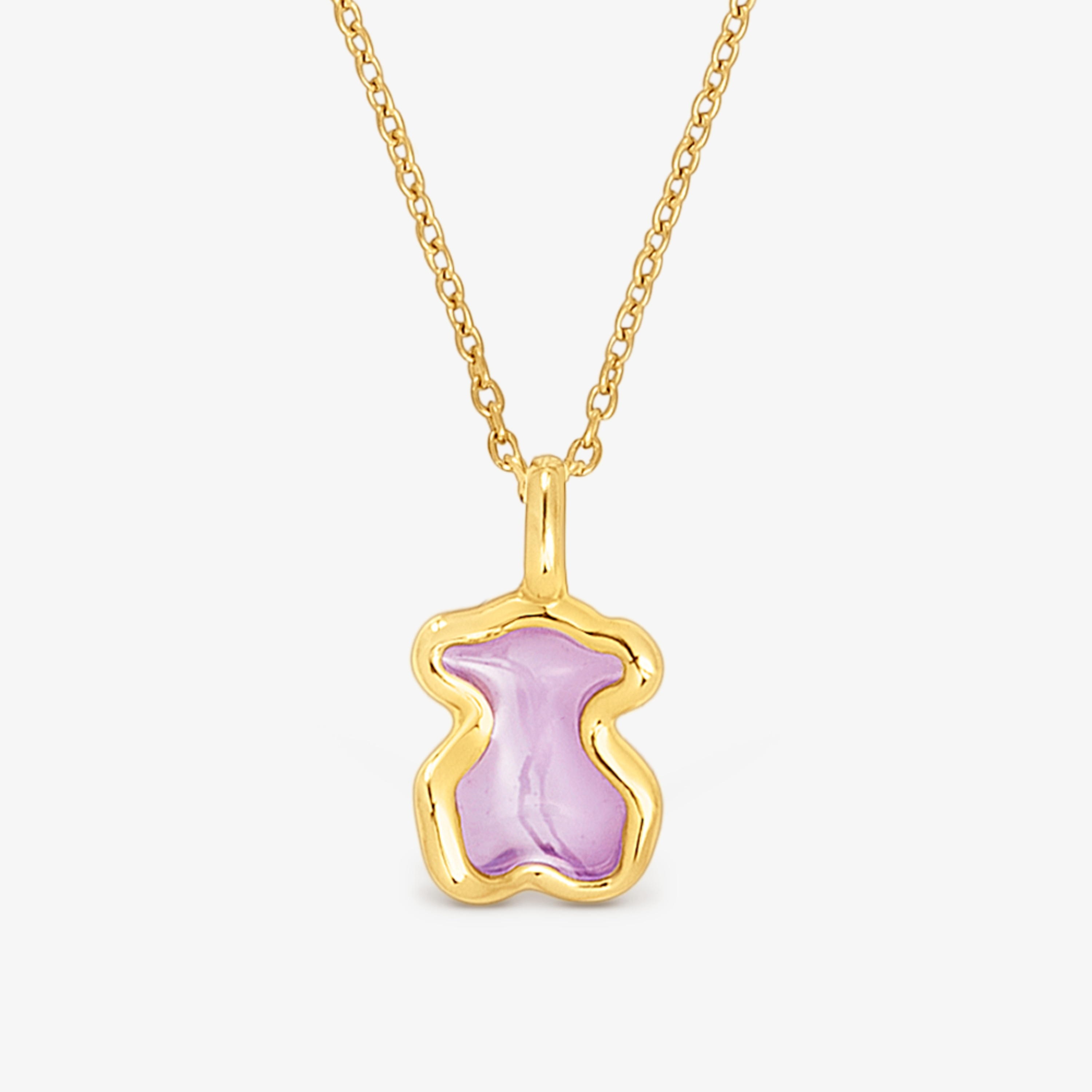 Silver vermeil Gregal lilac bear necklace
