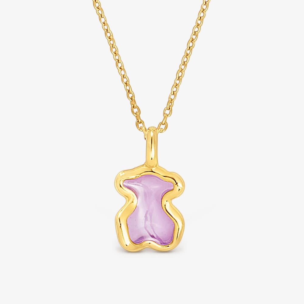 Naszyjnik ze srebra vermeil liliowy miś Gregal