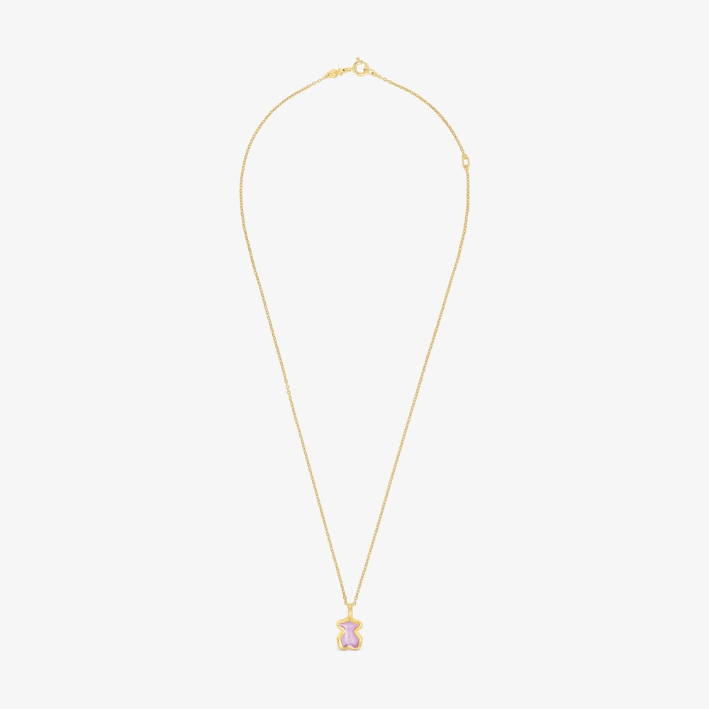 Naszyjnik ze srebra vermeil liliowy miś Gregal