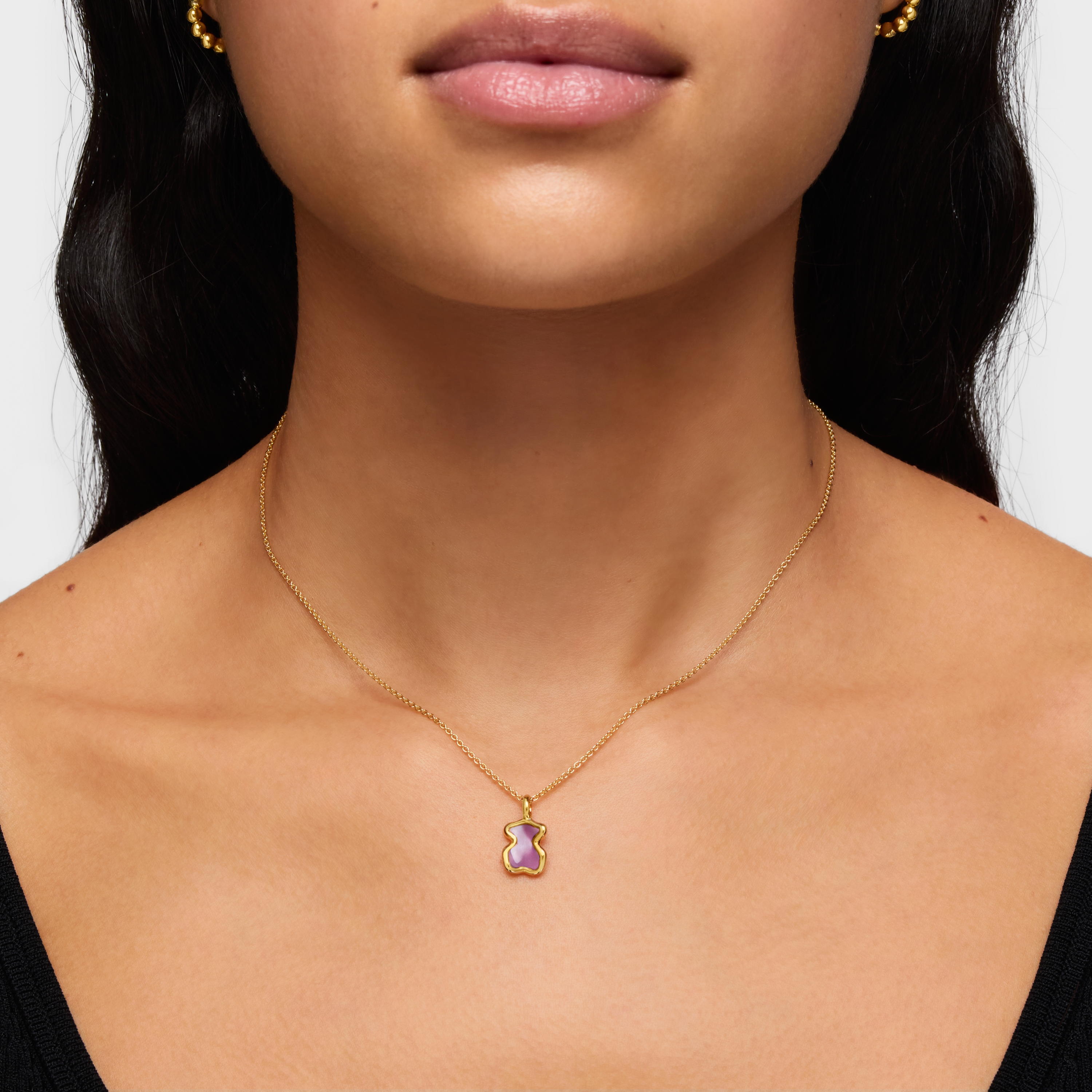 Silver vermeil Gregal lilac bear necklace