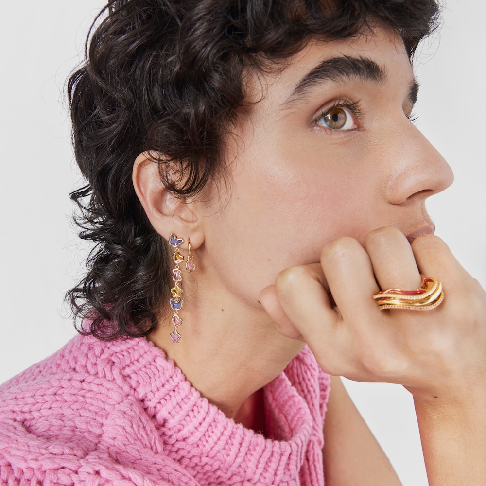 Silver vermeil Gregal pink heart hoop earrings