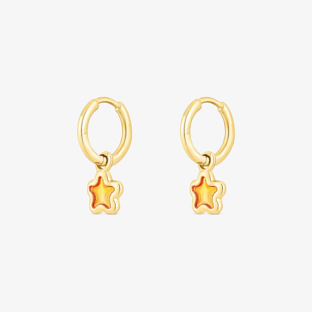 Aretes aro con ba&ntilde;o de oro 18 kt sobre plata flor naranja Gregal