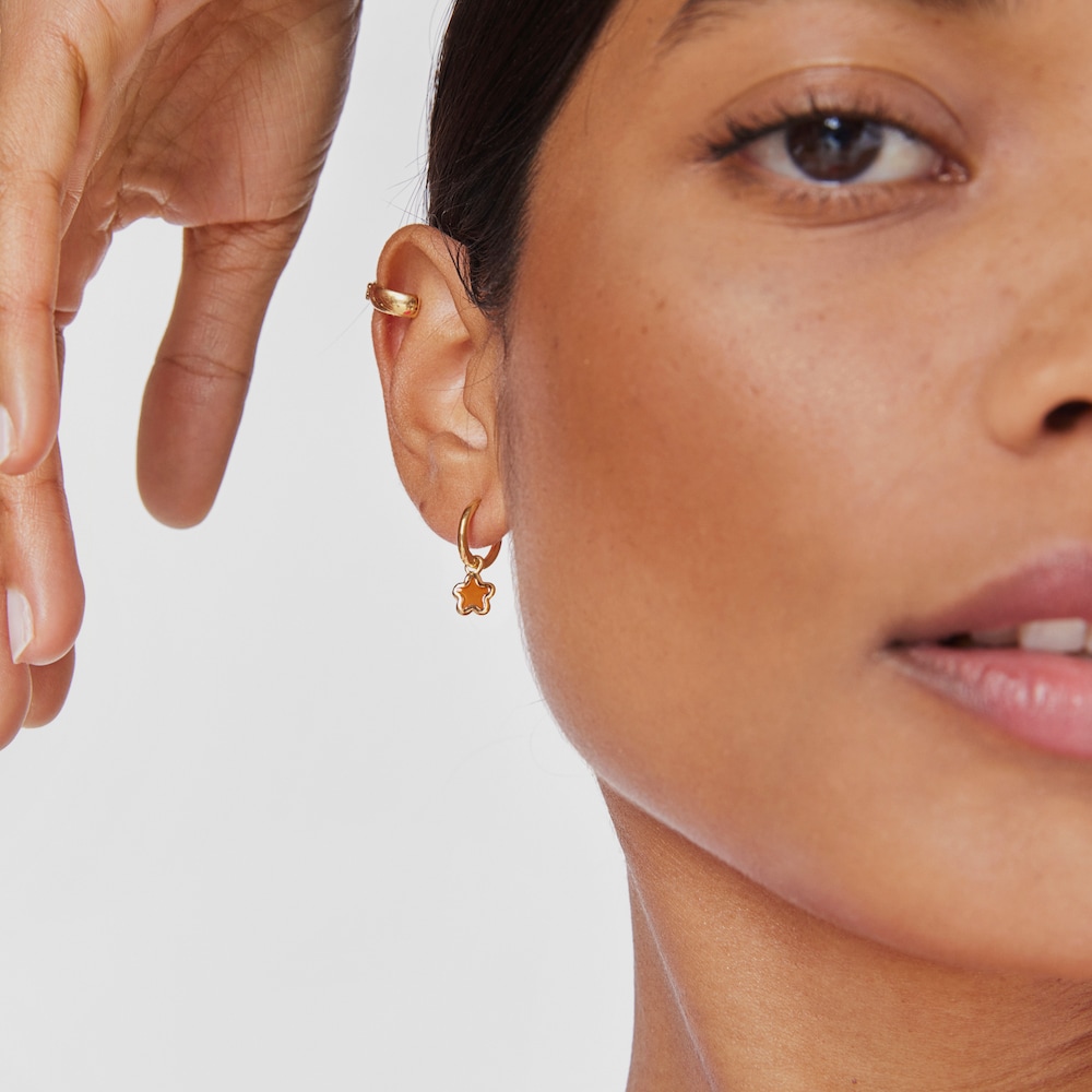 Aretes aro con ba&ntilde;o de oro 18 kt sobre plata flor naranja Gregal