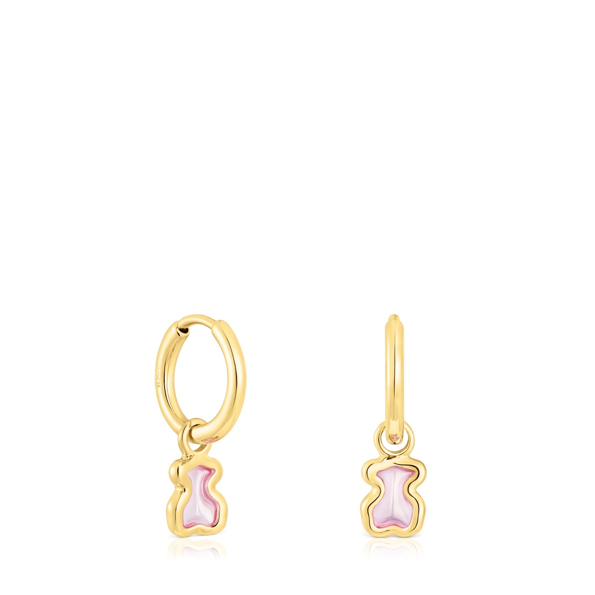 Pendientes aro con baño de oro 18 kt sobre plata oso rosa Gregal
