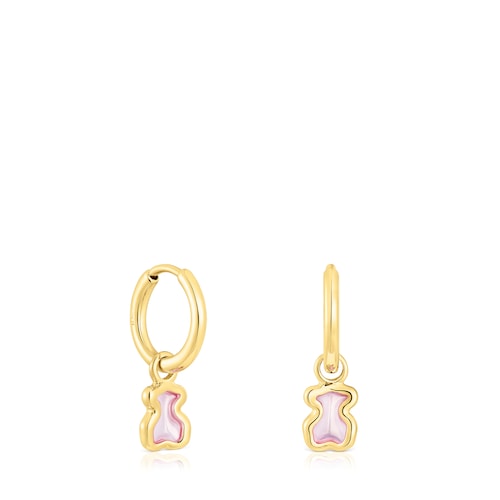 Silver vermeil Gregal pink bear hoop earrings