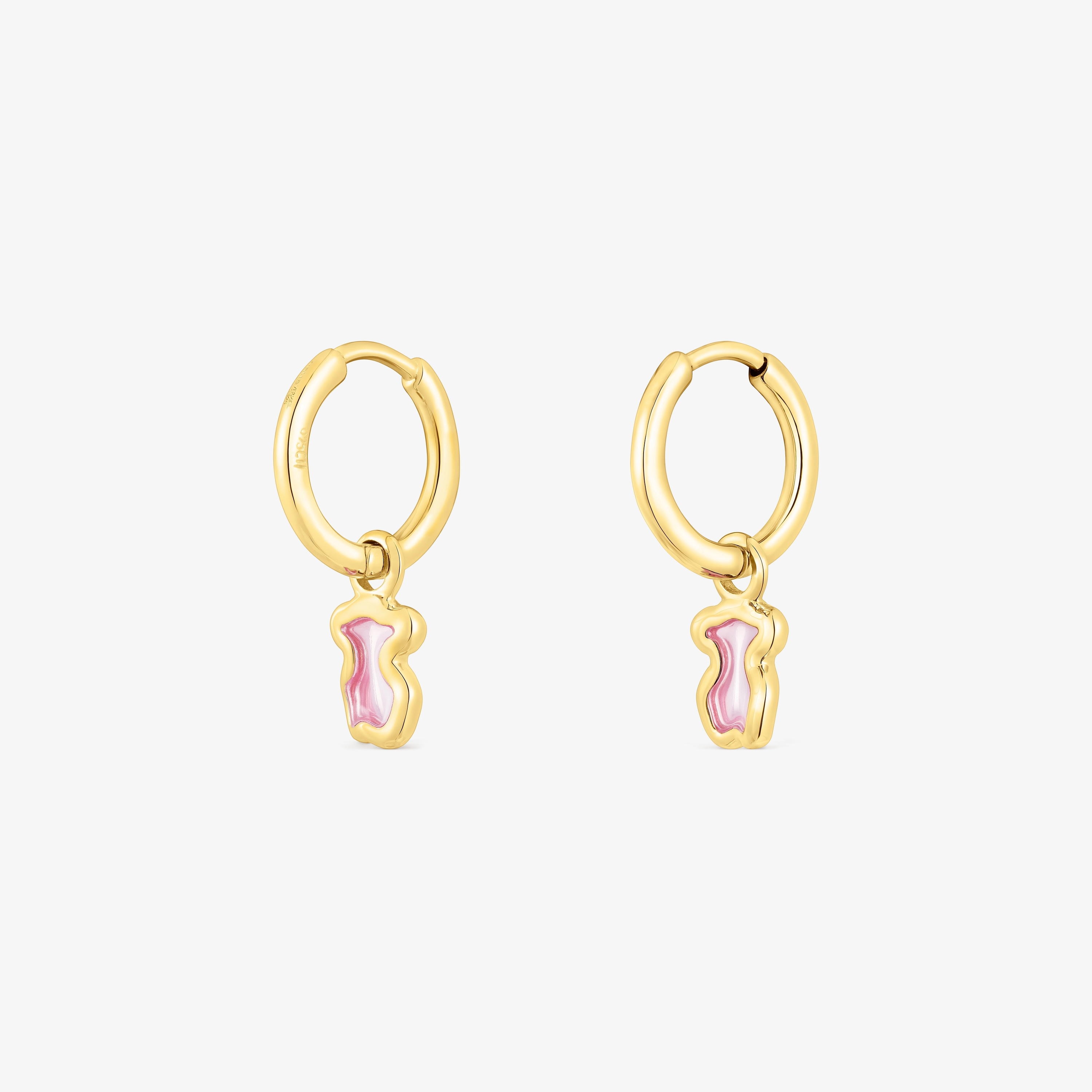 Silver vermeil Gregal pink bear hoop earrings