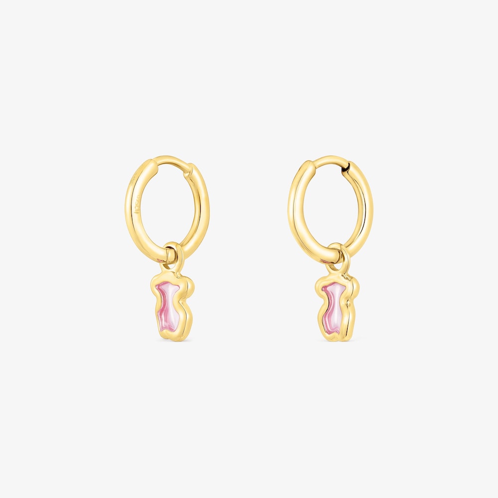 Silver vermeil Gregal pink bear hoop earrings