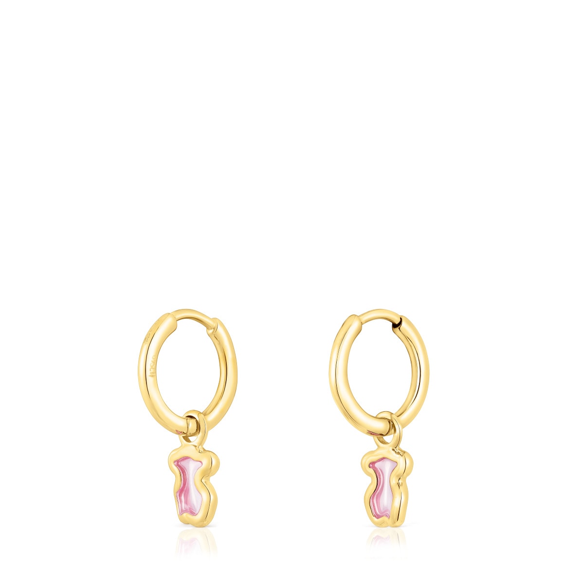 Pendientes aro con baño de oro 18 kt sobre plata oso rosa Gregal