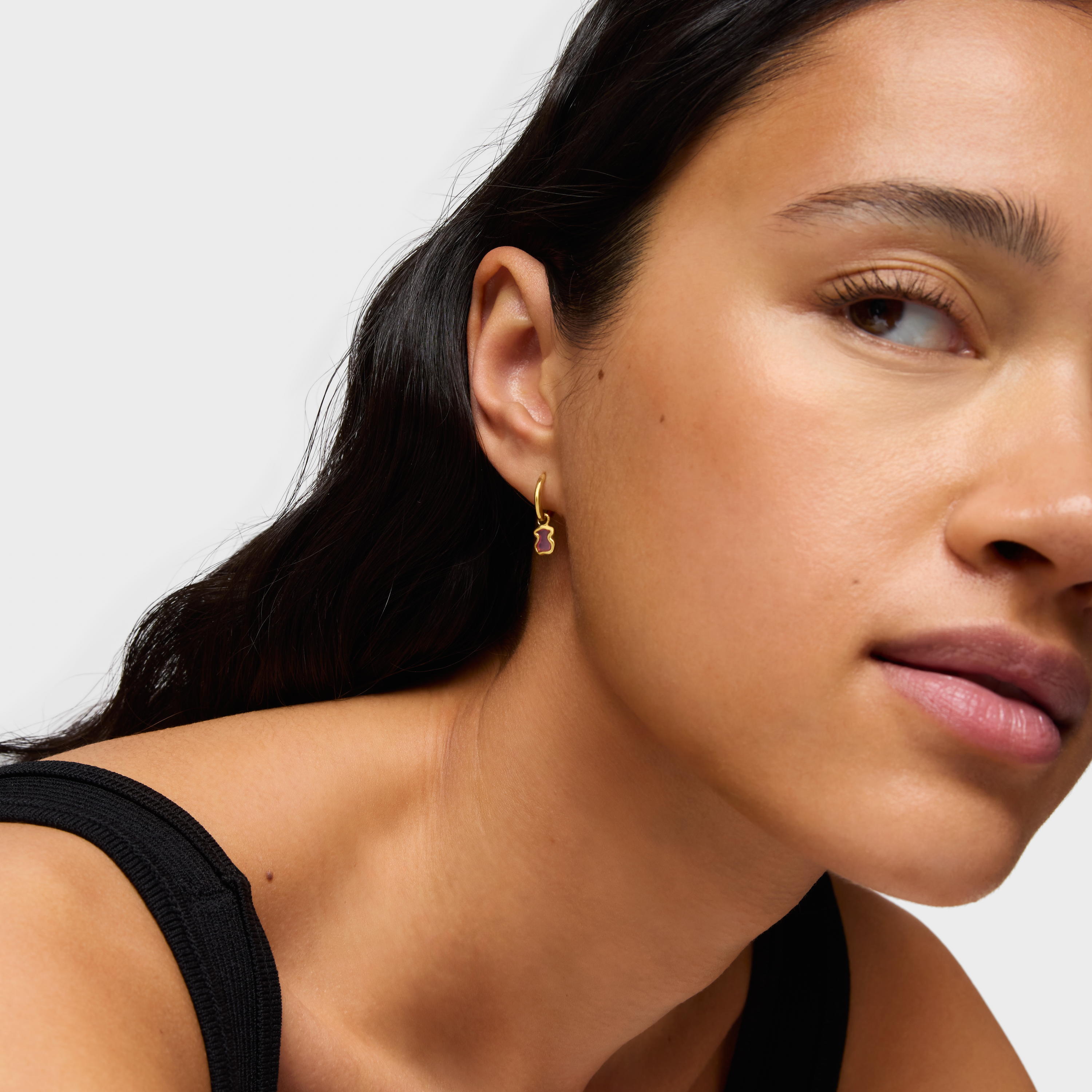 Silver vermeil Gregal pink bear hoop earrings