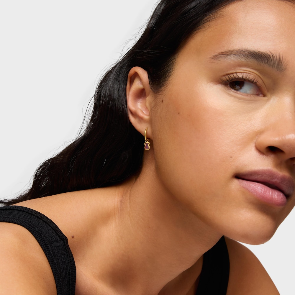 Silver vermeil Gregal pink bear hoop earrings