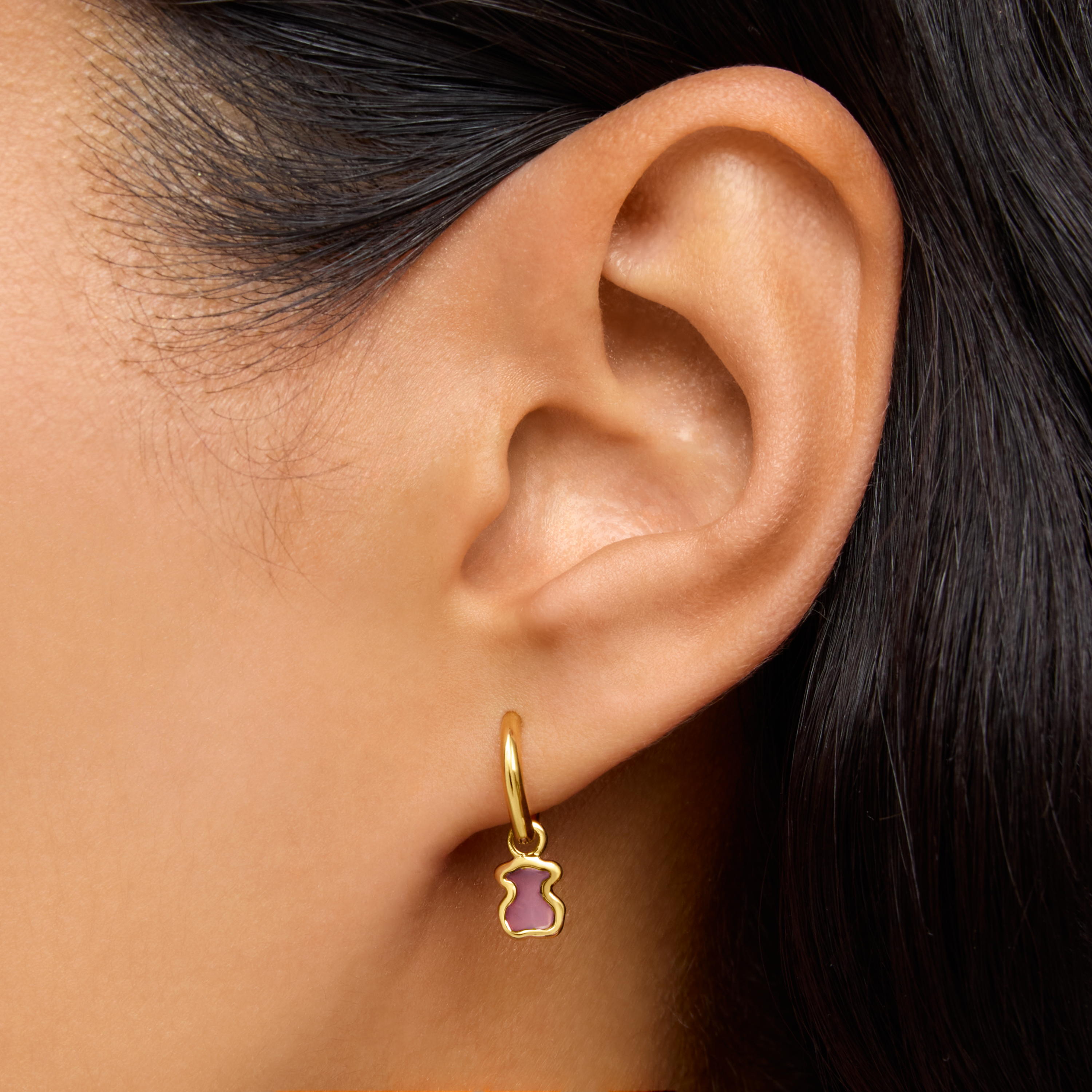 Silver vermeil Gregal pink bear hoop earrings