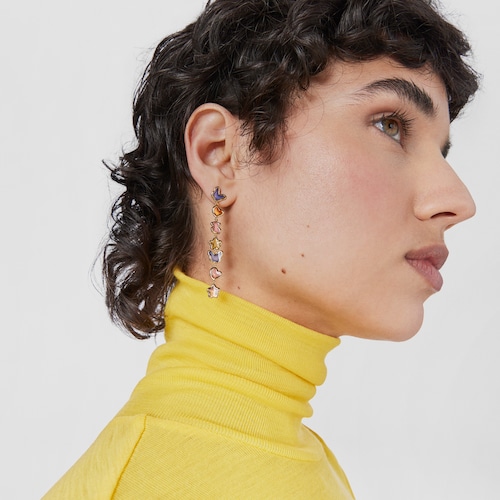 Brinco solto comprido em prata vermeil e motivos Gregal