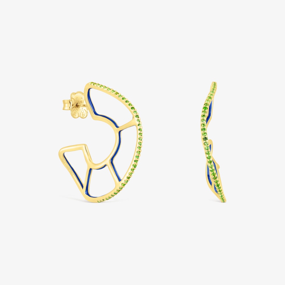 Pendientes aro con ba&ntilde;o de oro 18 kt sobre plata y cromodi&oacute;psido Gregal