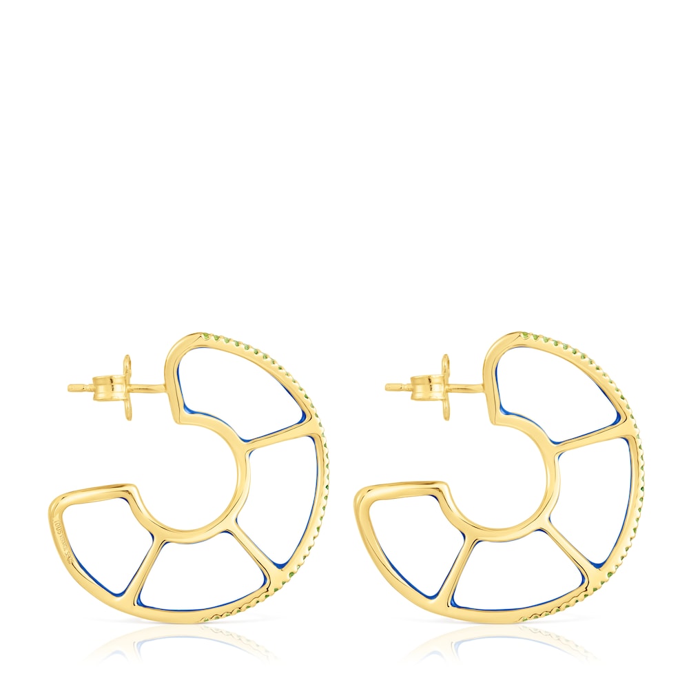 Pendientes aro con baño de oro 18 kt sobre plata y cromodiópsido Gregal image number 1