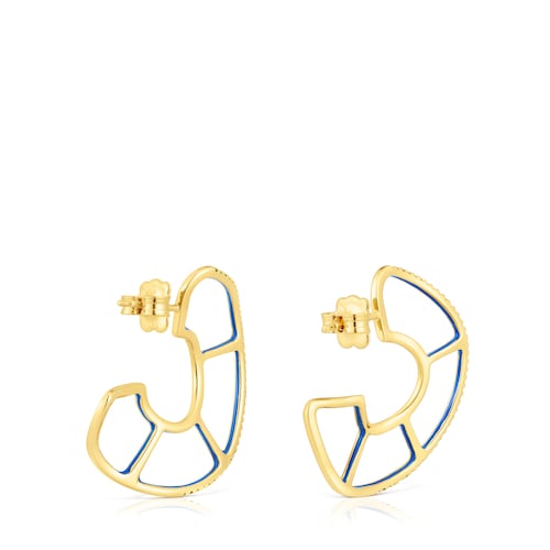Pendientes aro con baño de oro 18 kt sobre plata y cromodiópsido Gregal