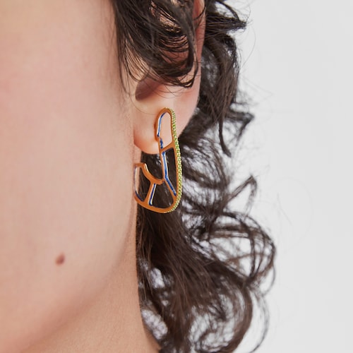 Pendientes aro con baño de oro 18 kt sobre plata y cromodiópsido Gregal