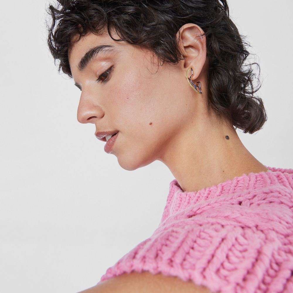 Pendientes aro con ba&ntilde;o de oro 18 kt sobre plata y cromodi&oacute;psido Gregal