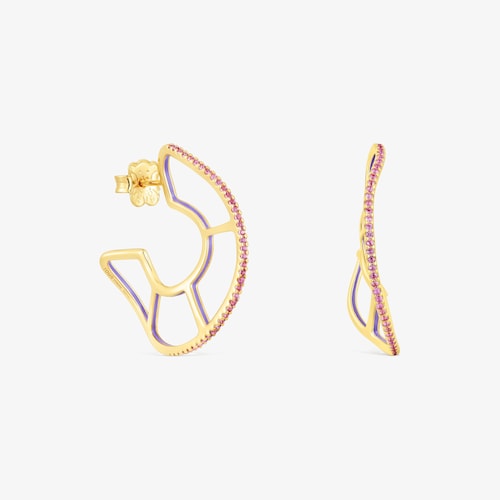 Aretes aro con ba&ntilde;o de oro 18 kt sobre plata y rodolitas Gregal