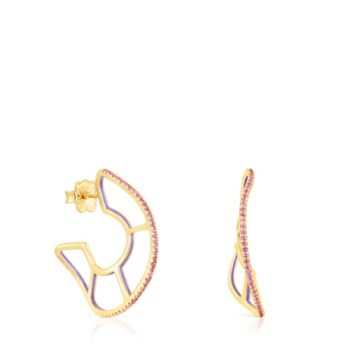Pendientes aro con baño de oro 18 kt sobre plata y rodolitas Gregal