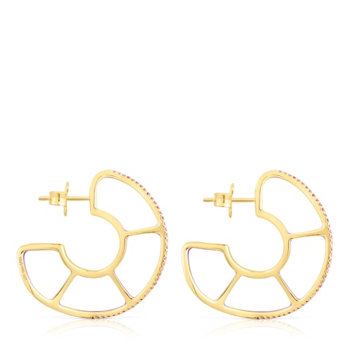 Pendientes aro con baño de oro 18 kt sobre plata y rodolitas Gregal