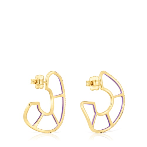 Pendientes aro con baño de oro 18 kt sobre plata y rodolitas Gregal