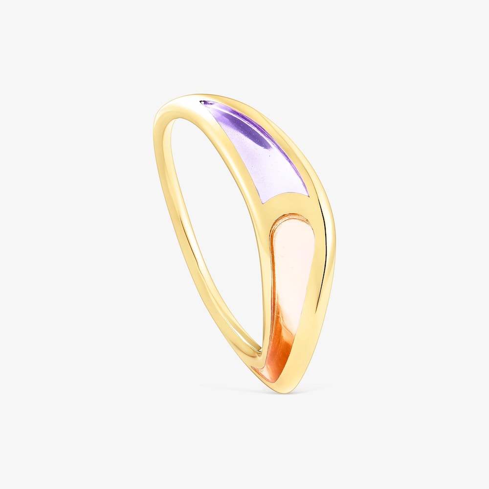 Anillo con ba&ntilde;o de oro 18 kt sobre plata con esmalte lila y naranja Gregal
