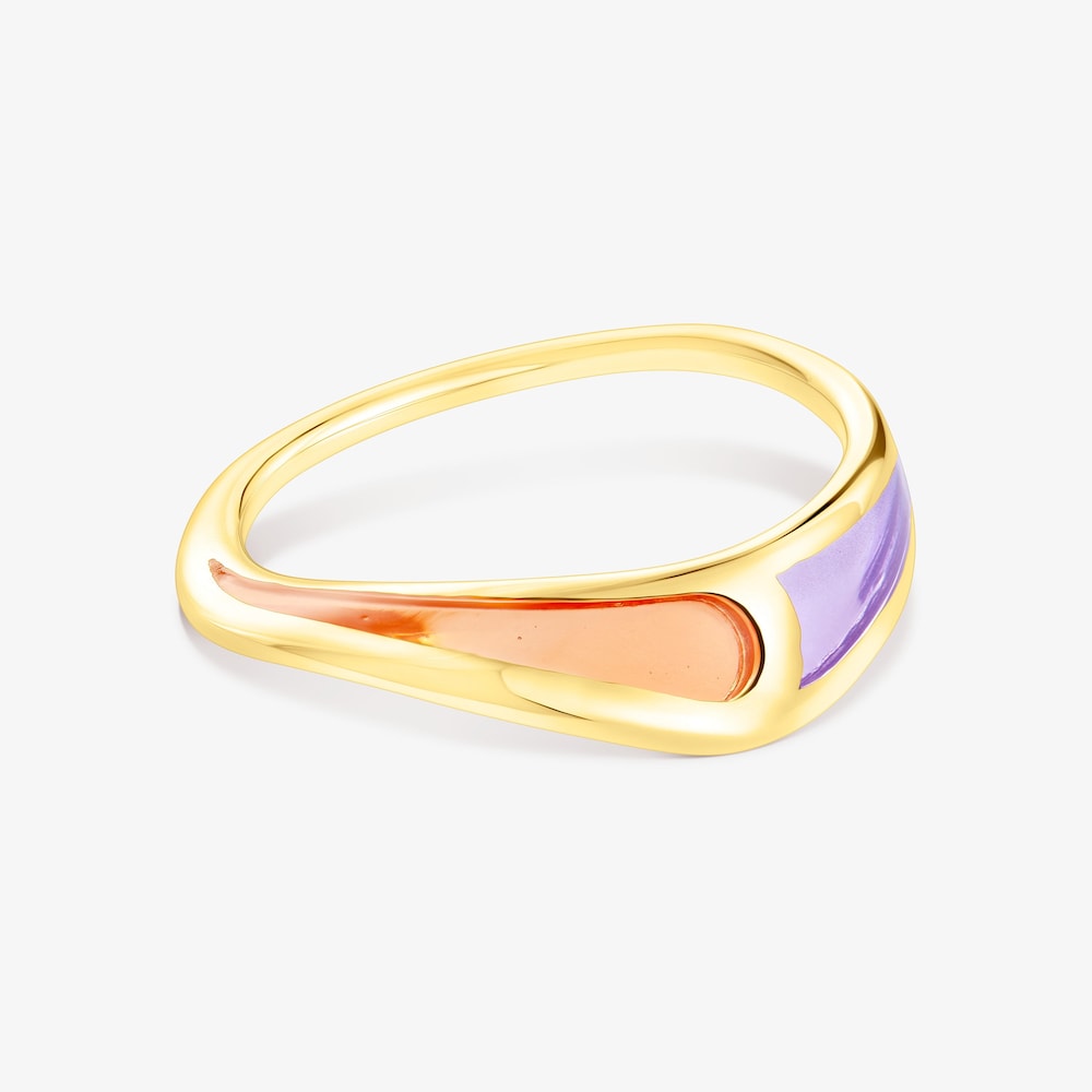 Anillo con ba&ntilde;o de oro 18 kt sobre plata con esmalte lila y naranja Gregal