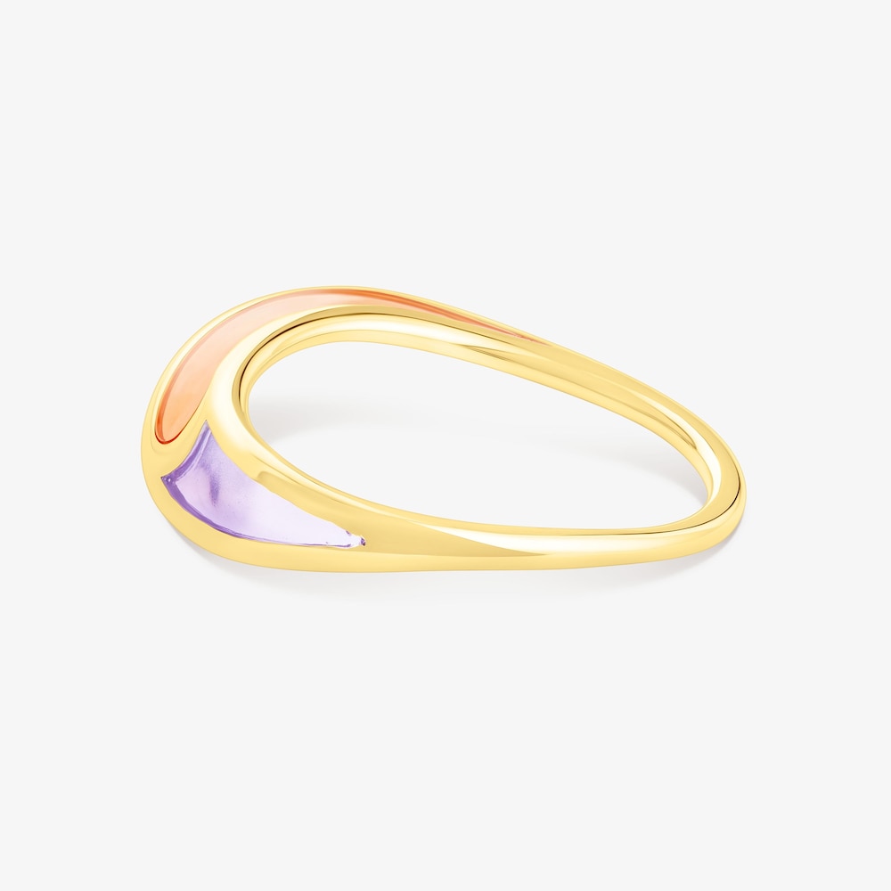 Anillo con ba&ntilde;o de oro 18 kt sobre plata con esmalte lila y naranja Gregal