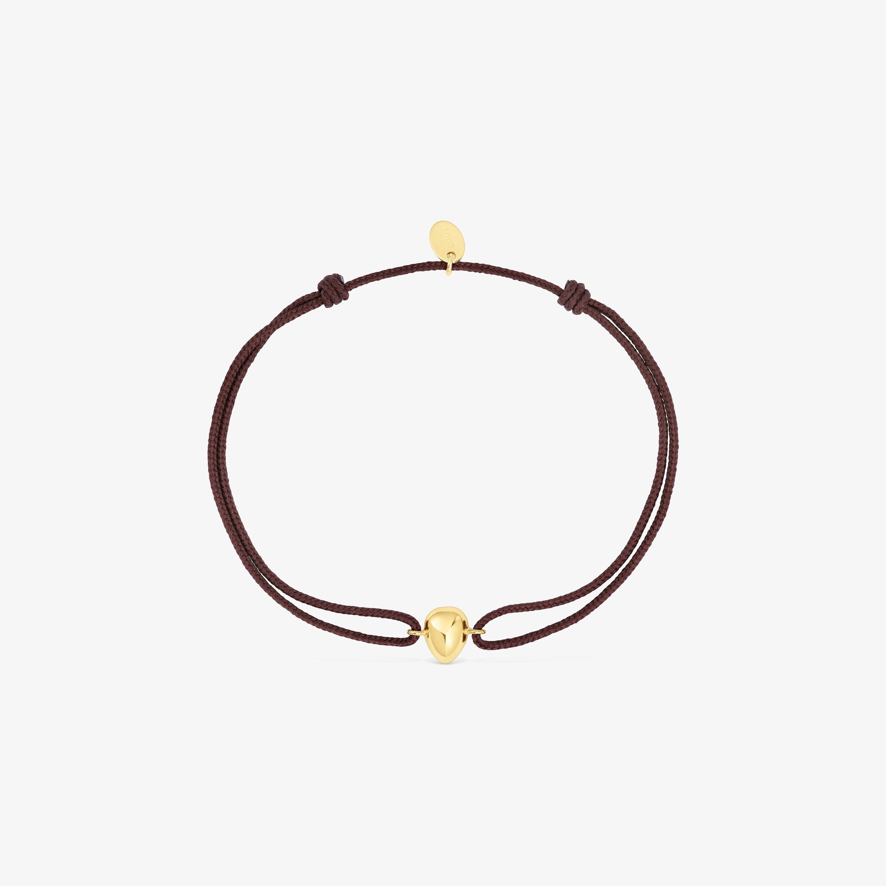 18K Solid Gold and brown cord Teardrop bracelet TOUS Balloon