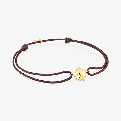 Pulsera flor de oro y cord&oacute;n marr&oacute;n TOUS Balloon
